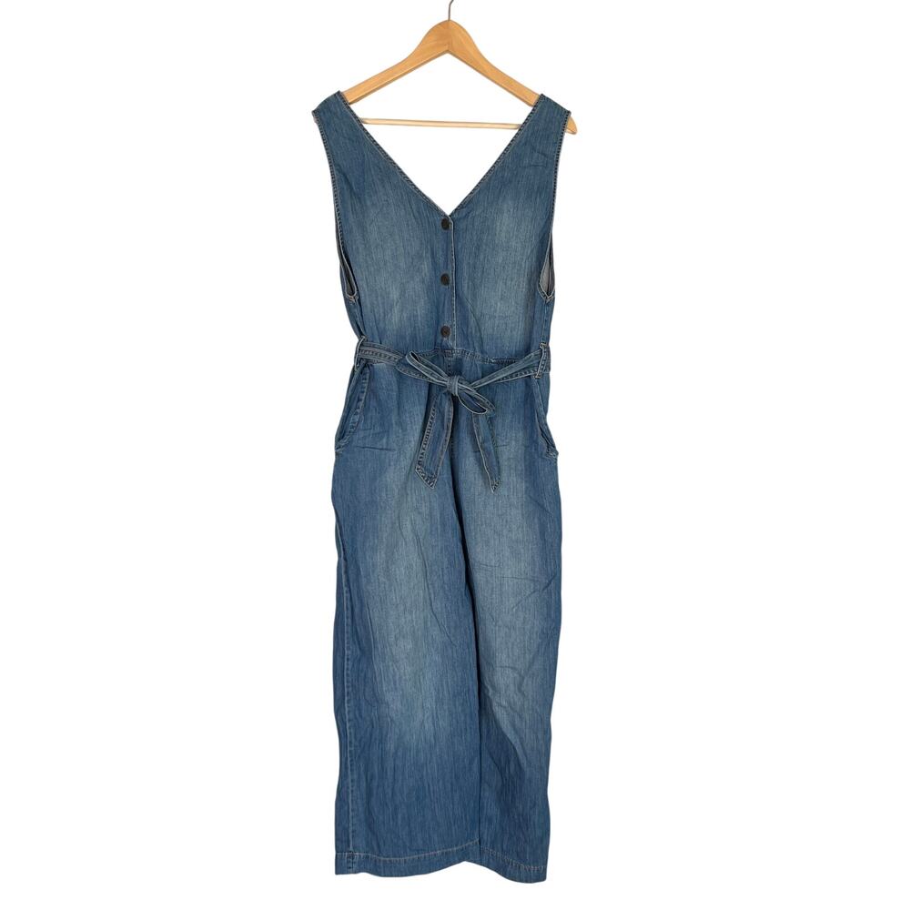 Pendleton Chambray Denim Jumpsuit Women’s M Wide Leg Belted 100% Cotton V-Neck - Picture 2 of 12